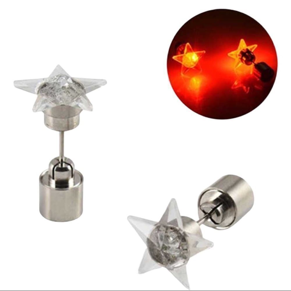Red Stars Light Up LED Flashing Stud Earrings NEW
